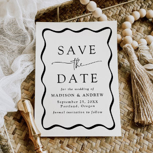 Modern Black Wavy Frame Wedding Save The Date