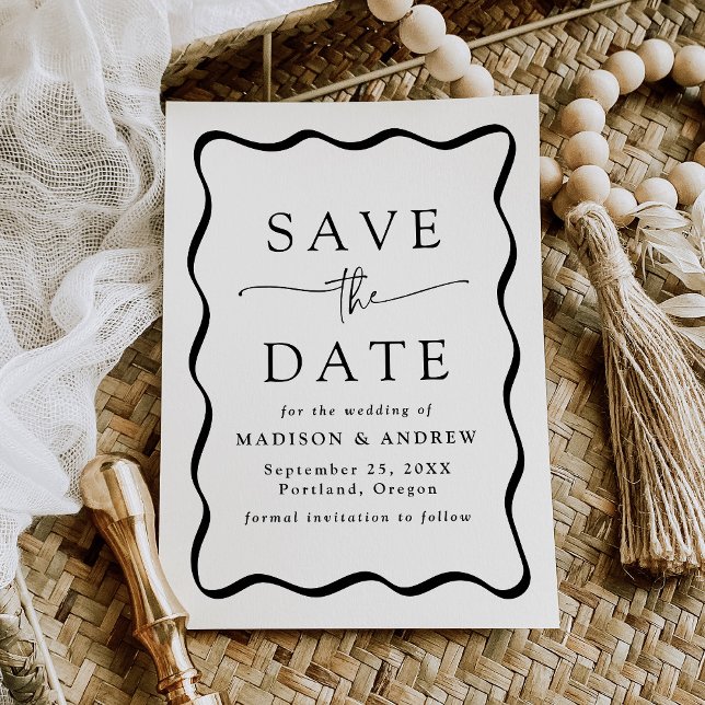 Modern Black Wavy Frame Wedding Save The Date (Creator Uploaded)