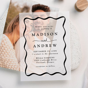 Modern Black Wavy Frame Wedding Vellum Invitations