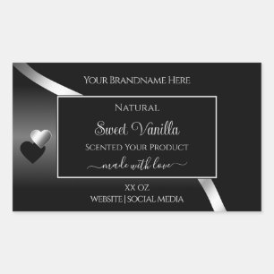 Modern Black Wavy Silver Cute Hearts Product Label
