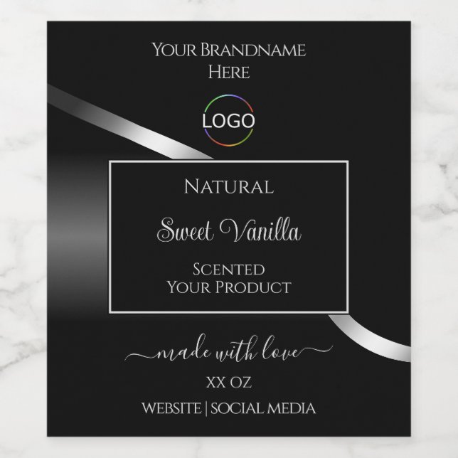 Modern Black Wavy Silver with Logo Product Labels (Single Label)