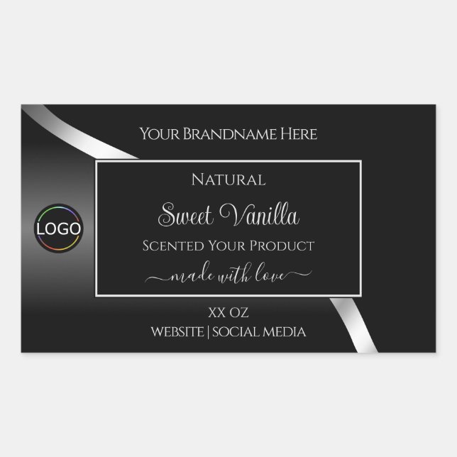 Modern Black Wavy Silver with Logo Product Labels (Front)