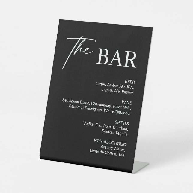 Modern Black Wedding Bar  Pedestal Sign (Front)