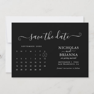 Modern Black Wedding Calendar Minimalist Save The Date