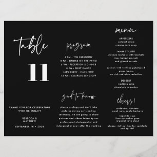 Modern Black Wedding Menu Program Trifold
