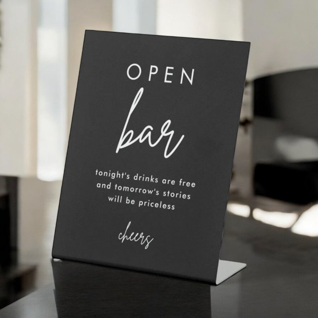 Modern Black Wedding Open Bar Table Sign (Creator Uploaded)