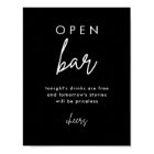 Modern Black Wedding Open Bar Table Sign Poster