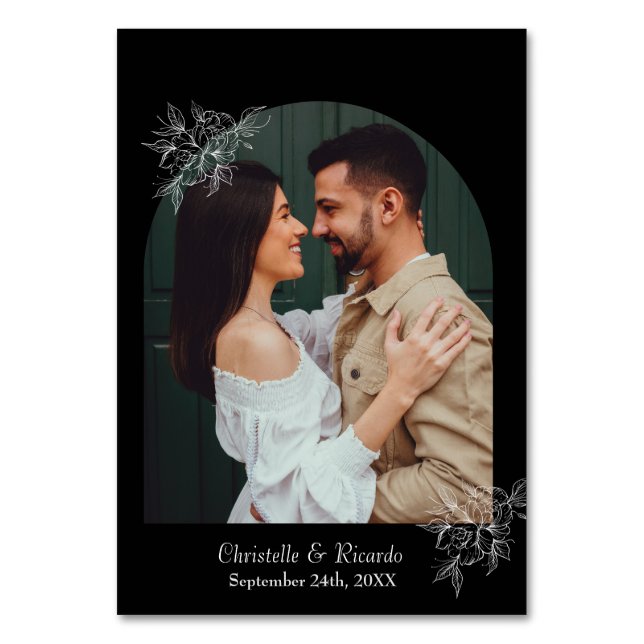 Modern black wedding photo table number (Back)