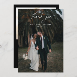 Modern Black Wedding Photo Thank You Card