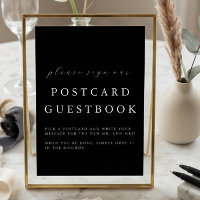 Modern Black Wedding Postcard Guestbook Sign