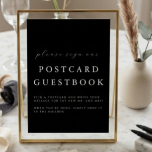 Modern Black Wedding Postcard Guestbook Sign