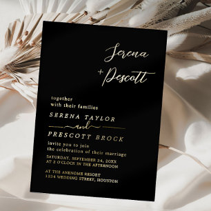 Modern Black Wedding Real Foil Invitation
