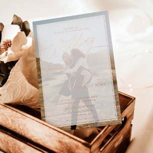 Modern black wedding script photo rose gold