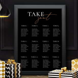 Modern Black Wedding Seating Chart Guest Names