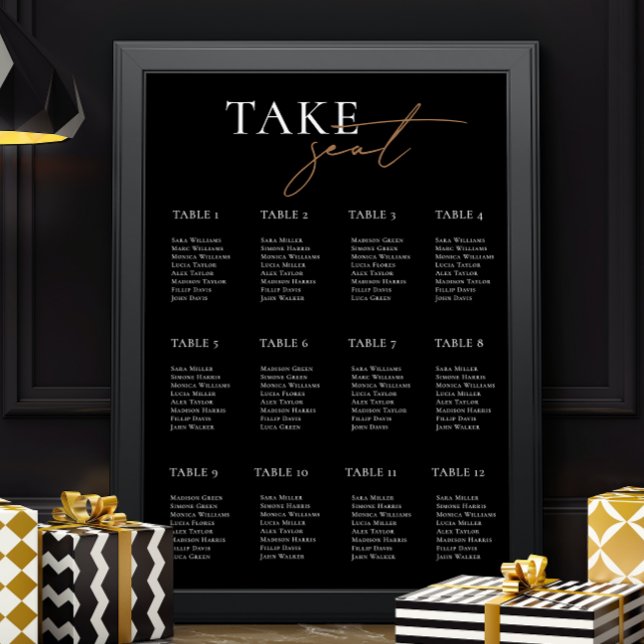 Modern Black Wedding Seating Chart Guest Names (Creator Uploaded)