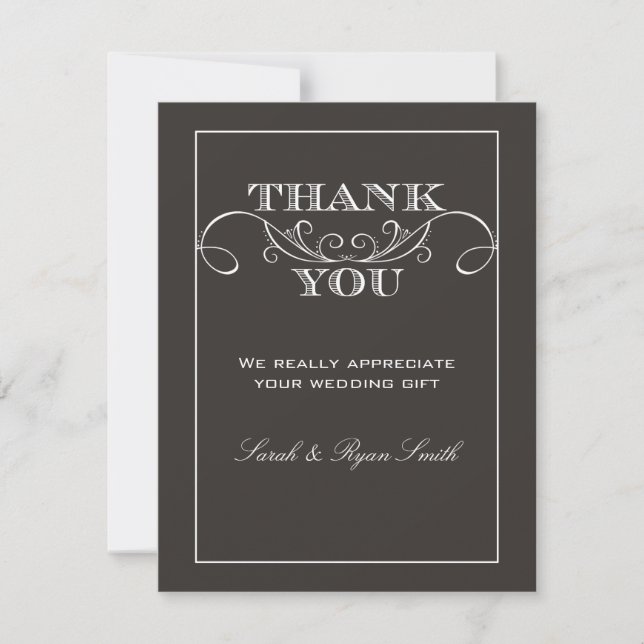 Modern Black Wedding Thank You Cards (Front)