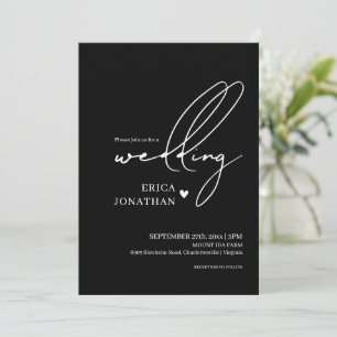 Modern Black Wedding With White Lettering  Invitation