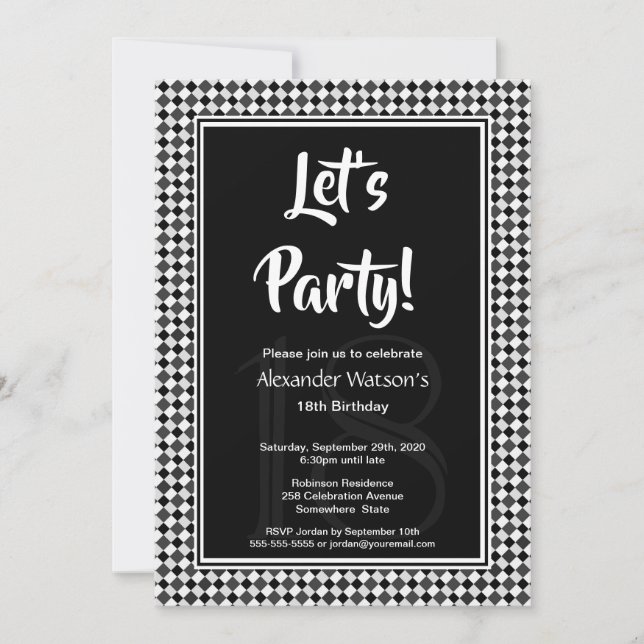 Modern Black White 18th Birthday Party Invitation (Front)