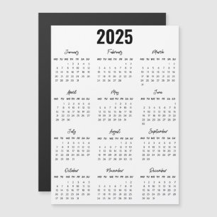 Modern Black White 2025 Calendar Full Year View