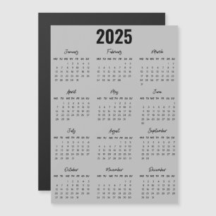 Modern Black White 2025 Calendar Full Year View