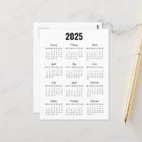 Modern Black White 2025 Calendar Full Year View