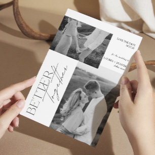 Modern Black & White 2 Photo Typography Wedding Save The Date