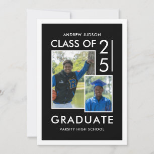 Modern Black White 3 Photo Class Of 26 Grad Party Invitation