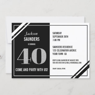 Modern Black White 40th Birthday Party Invitation