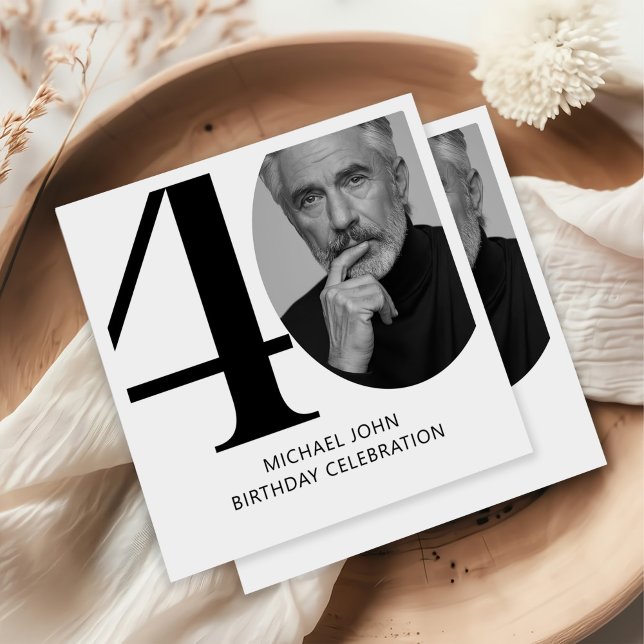 Modern Black & White 40th Photo Birthday Napkin (Creator Uploaded)