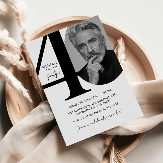 Modern Black & White 40th Photo Birthday Party Invitation (Creator Uploaded)