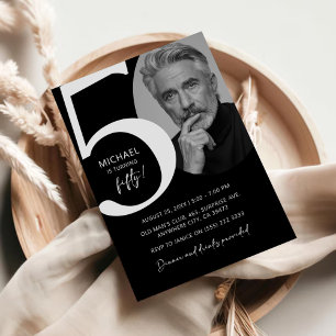Modern Black & White 50th Photo Birthday Party Invitation