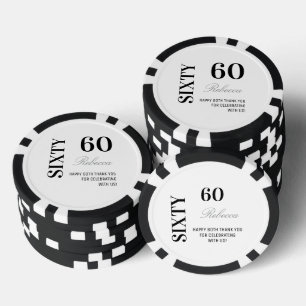Modern Black & White 60th Birthday Cocktail Party  Poker Chips