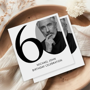 Modern Black & White 60th Photo Birthday Napkin