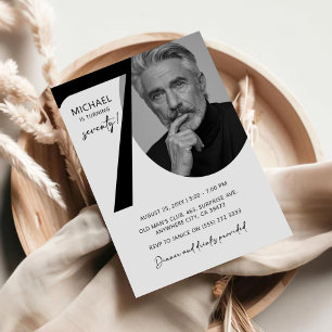 Modern Black & White 70th Photo Birthday Party Invitation