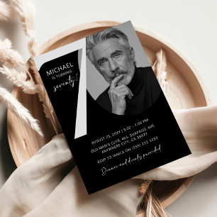 Modern Black & White 70th Photo Birthday Party Invitation
