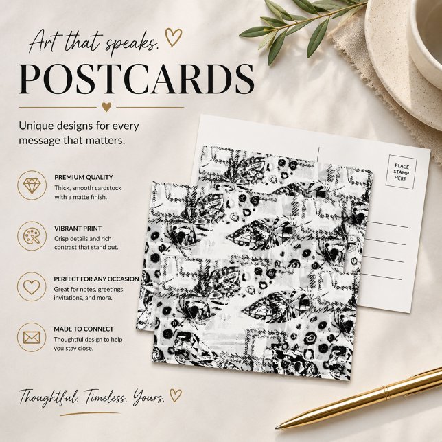 Modern Black White Abstract Art Postcard (Creator Uploaded)