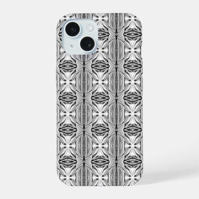 Modern Black White Abstract Geometric Pattern iPhone 15 Case (Back)