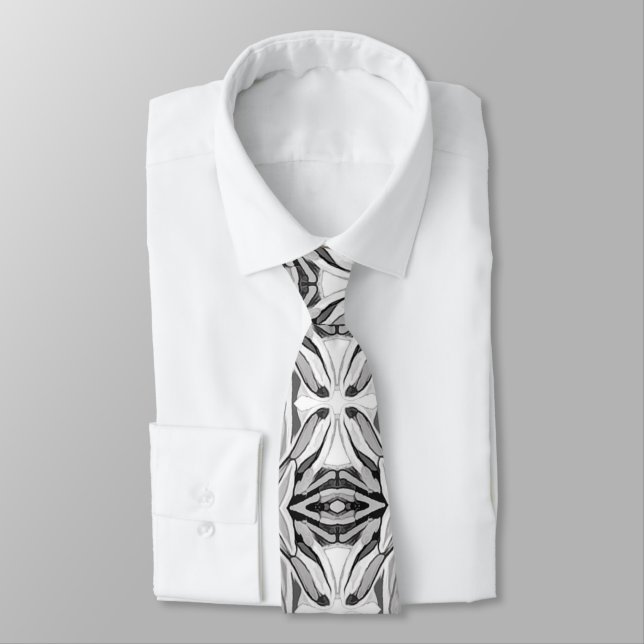 Modern Black White Abstract Geometric Pattern Tie (Tied)