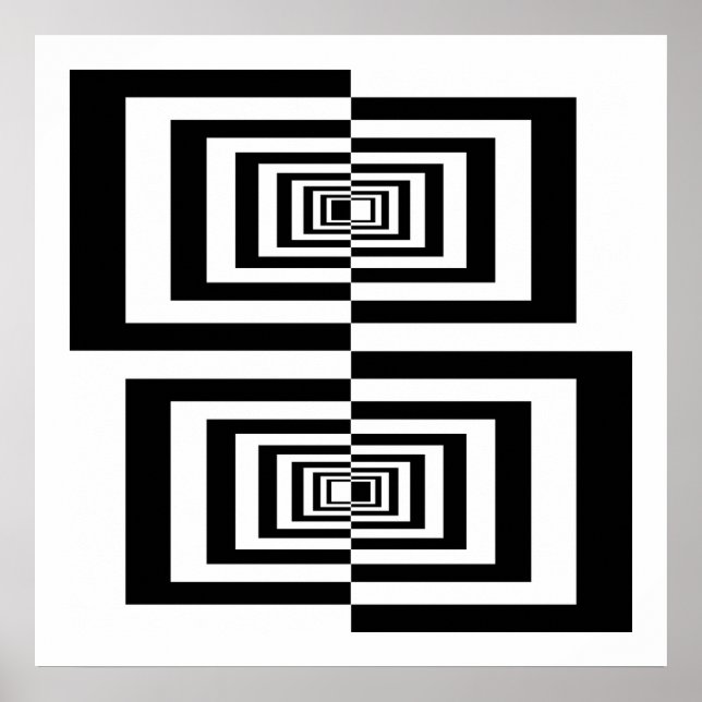 Modern Black & White Abstract Geometric Rectangles Poster (Front)