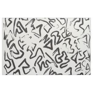 Modern Black White Abstract Graffiti Brushstrokes Fabric
