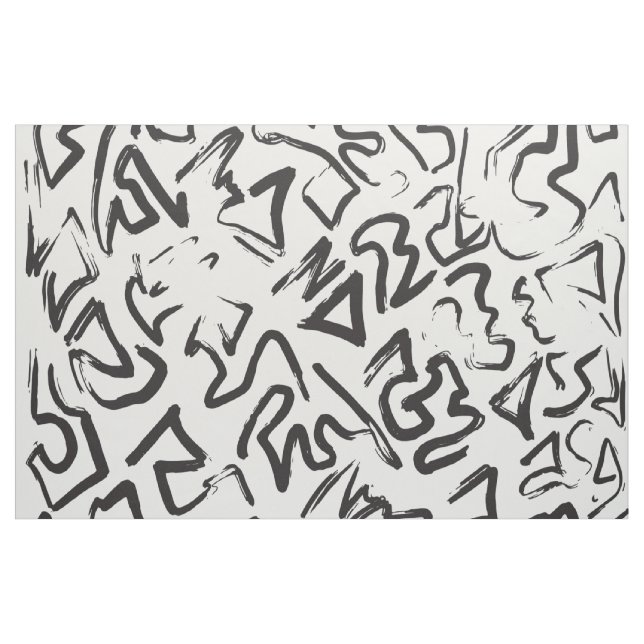 Modern Black White Abstract Graffiti Brushstrokes Fabric (Yard)