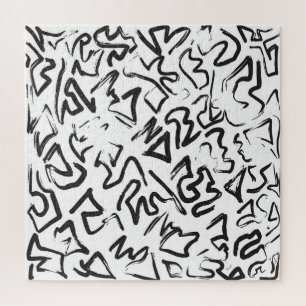Modern Black White Abstract Graffiti Brushstrokes Jigsaw Puzzle