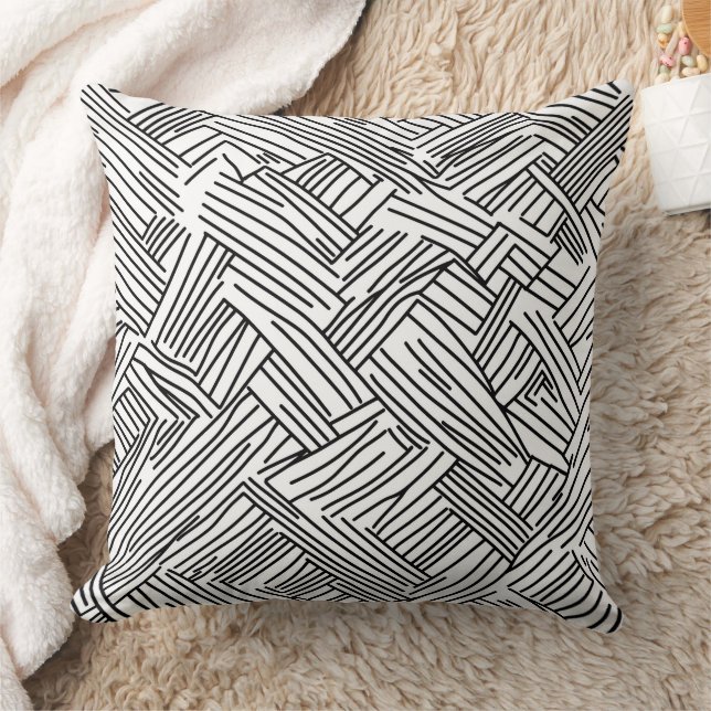 Modern Black White Abstract Line Geometric Texture Cushion (Blanket)