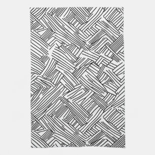 Modern Black White Abstract Line Geometric Texture Tea Towel