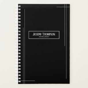 Modern Black & White Abstract Monogram Monthly Planner
