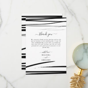 Modern Black White Abstract QR Code Wedding  Thank You Card
