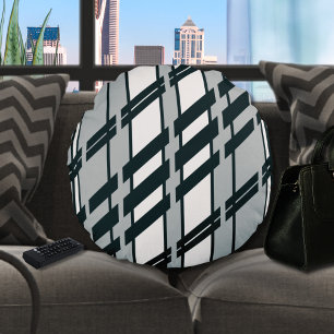 Modern Black White Abstract Skyline Pattern Round Cushion