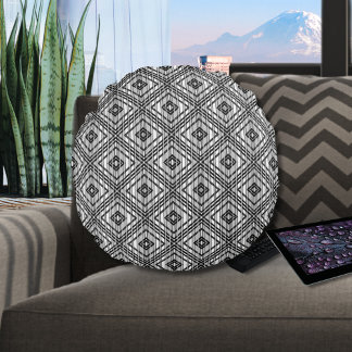 Modern Black White Abstract Skyline Pattern Round Cushion