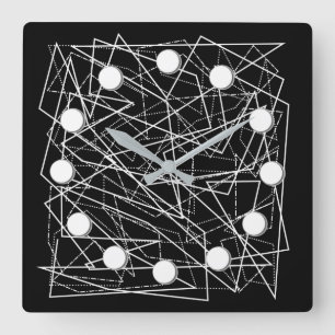 Modern Black & White Abstract Square Wall Clock