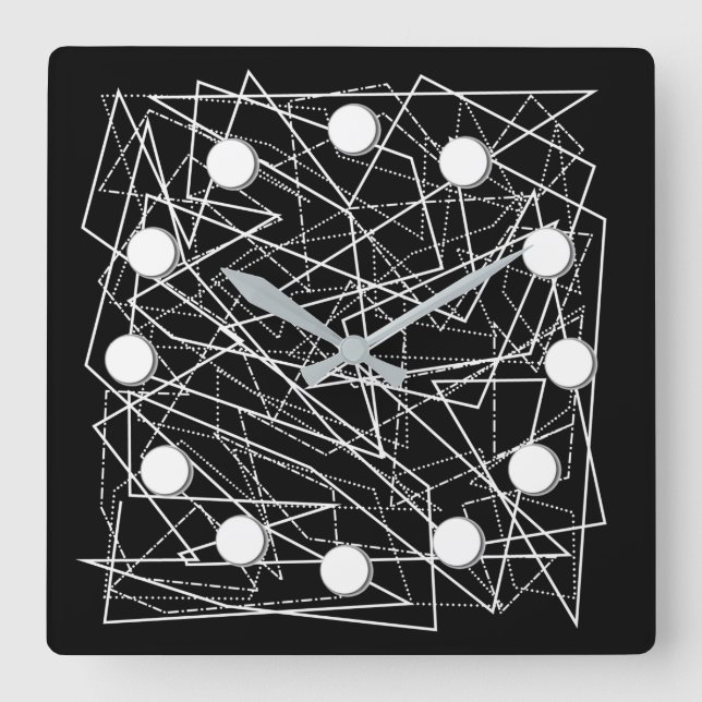 Modern Black & White Abstract Square Wall Clock (Front)